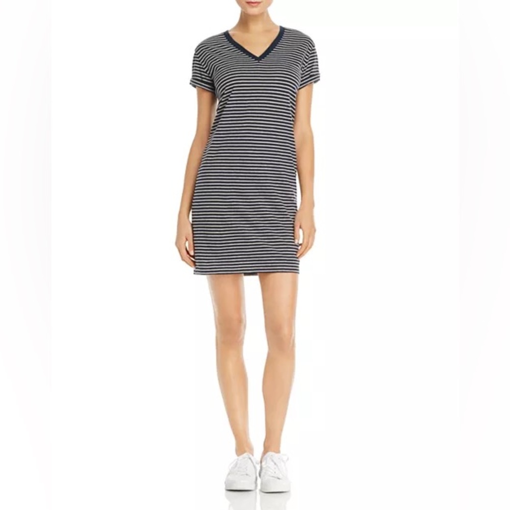 T Alexander Wang Women's Striped Short Sleeve T Shirt Dress Black White Size M
